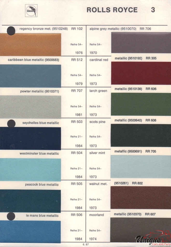 1973 Rolls-Royce Paint Charts Glasurit